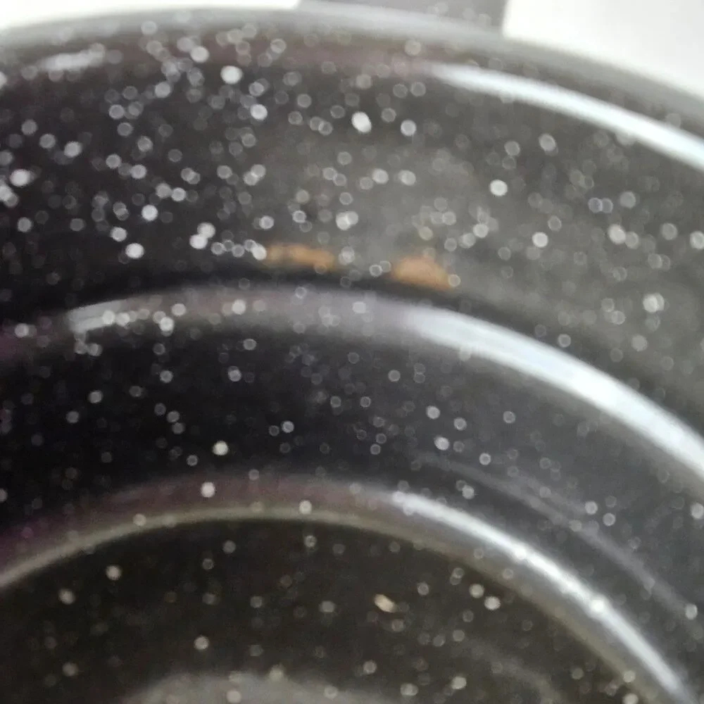 Old 1960s 3x6 Charcoal Gray White Speckled Vintage Enamelware One Quart Saucepan